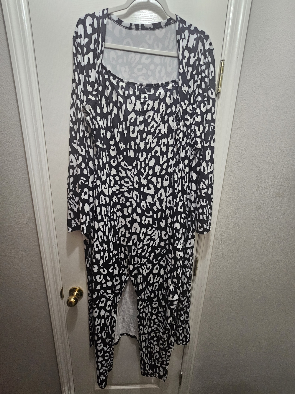 Women’s Black & White Leopard Print Jumpsuit with Long Cardigan